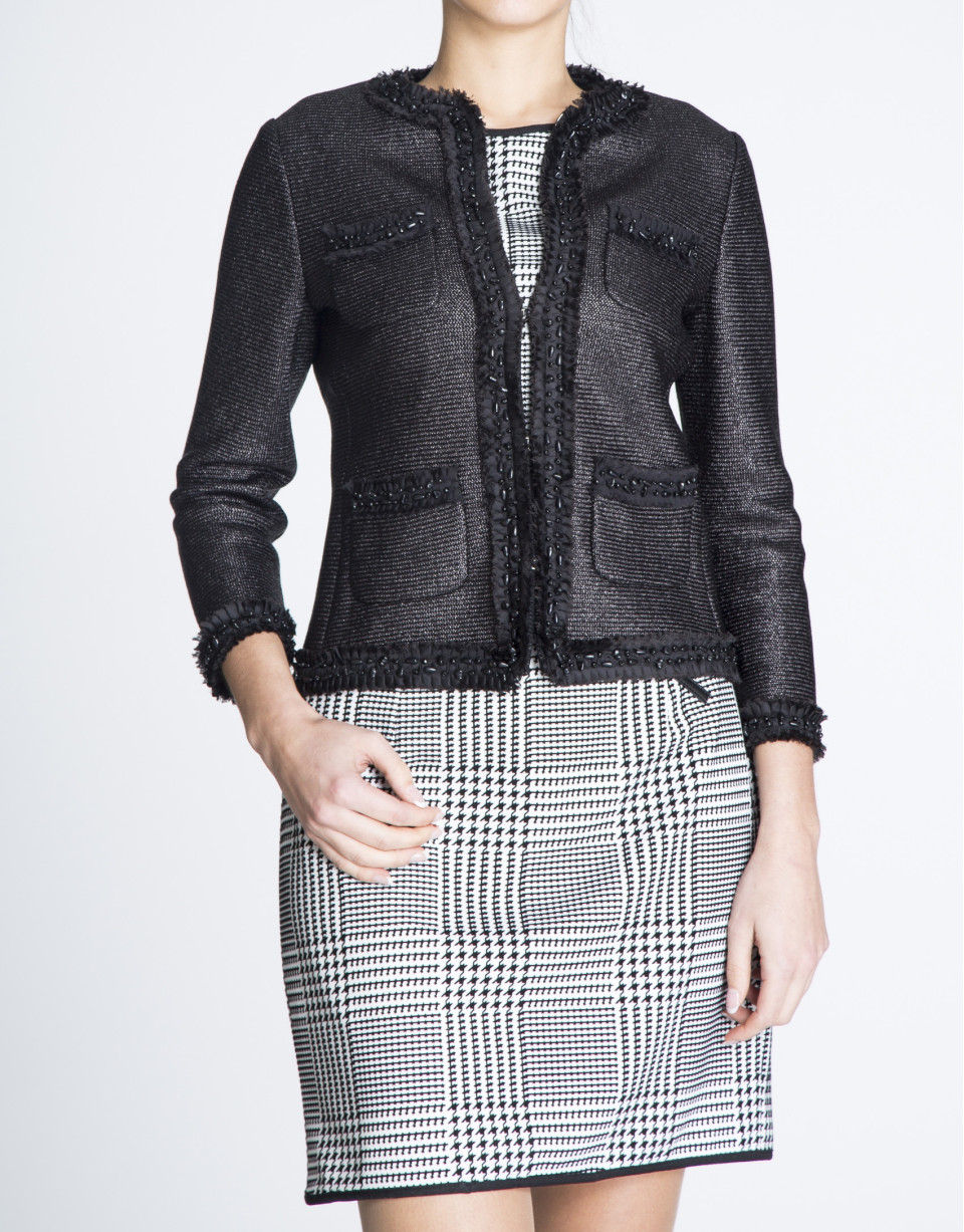 Black  short  gross-grain and chiffon jacket