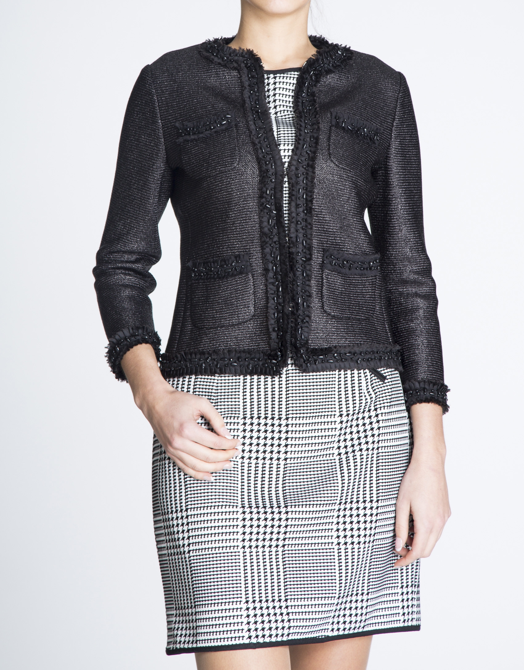 Black  short  gross-grain and chiffon jacket