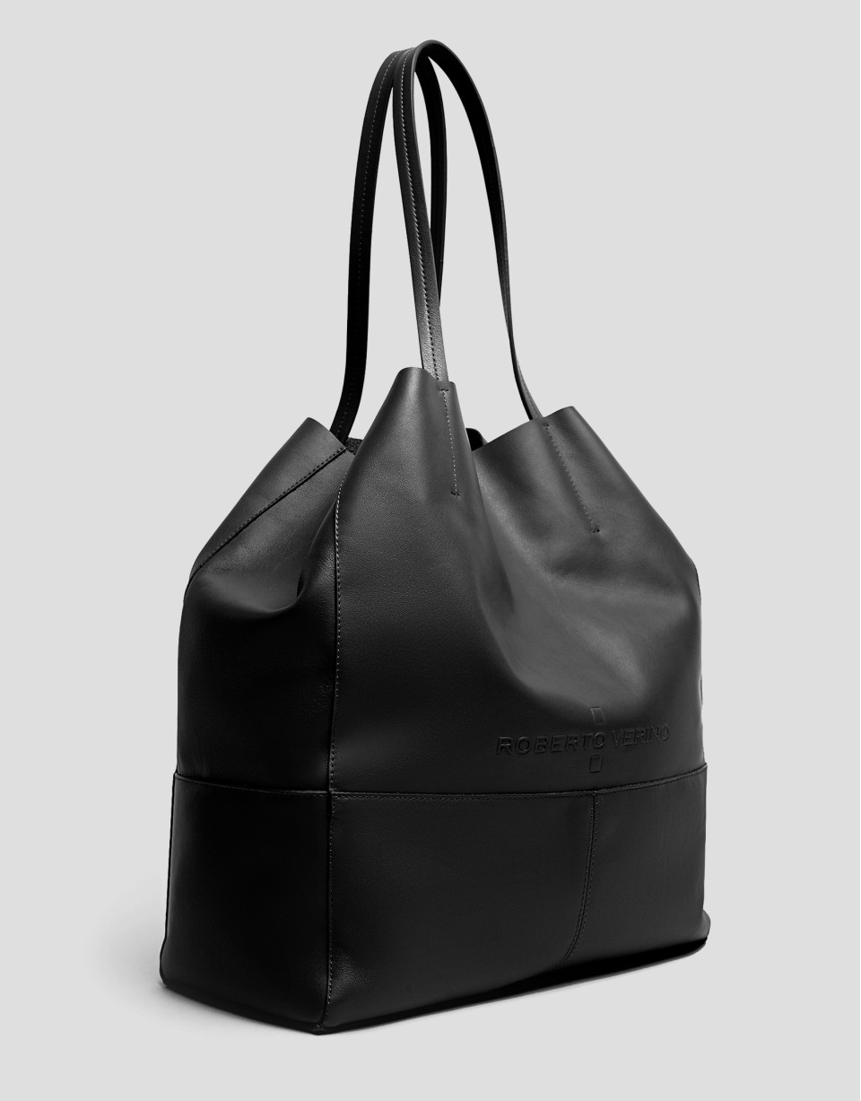 Megan shopper bag in black leather - Woman | Roberto Verino