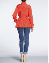 Geranium red short trench with Mao collar