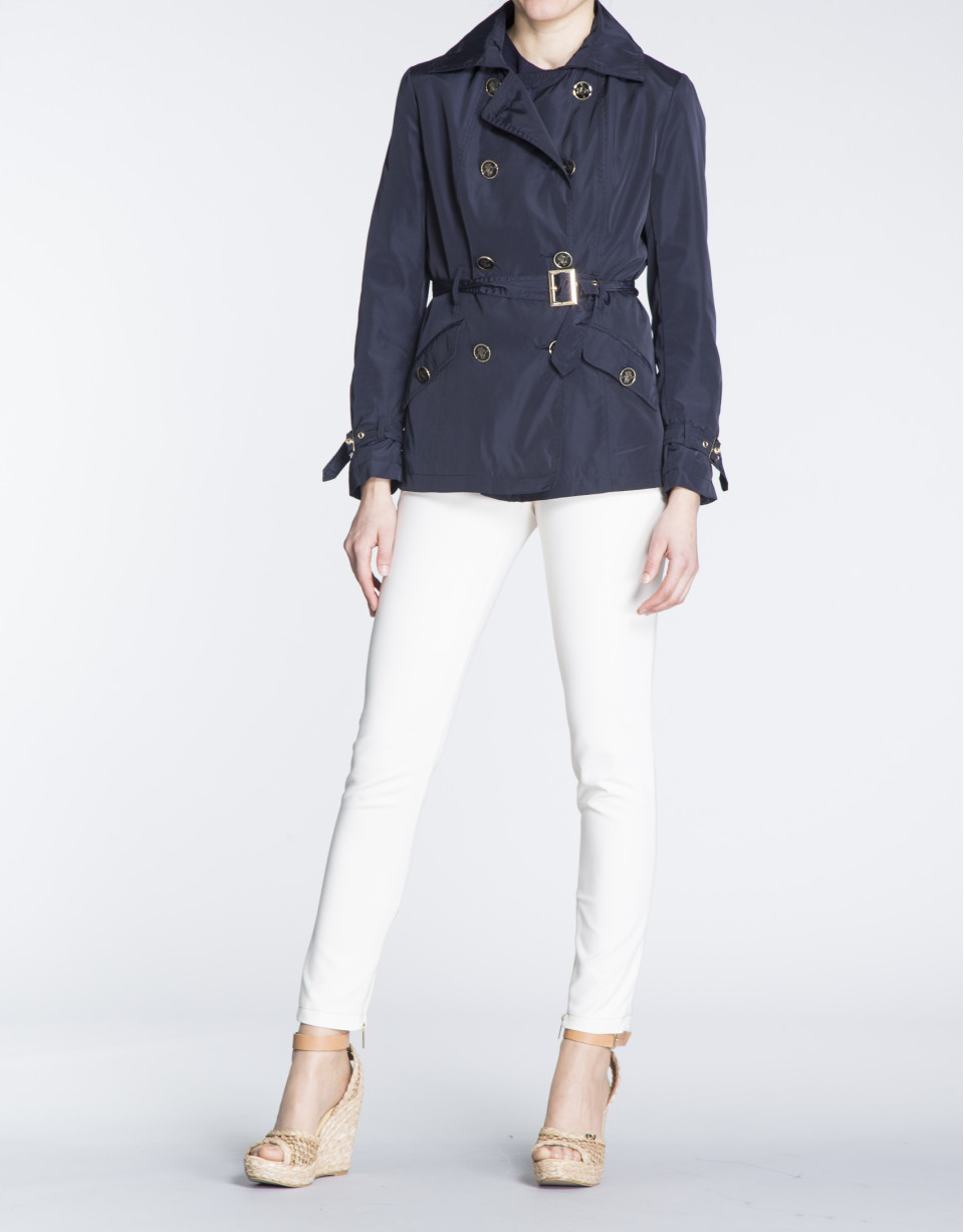 Navy blue gabardine with double row of buttons 