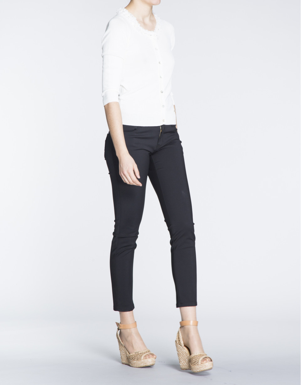 White sweater with beaded neck 