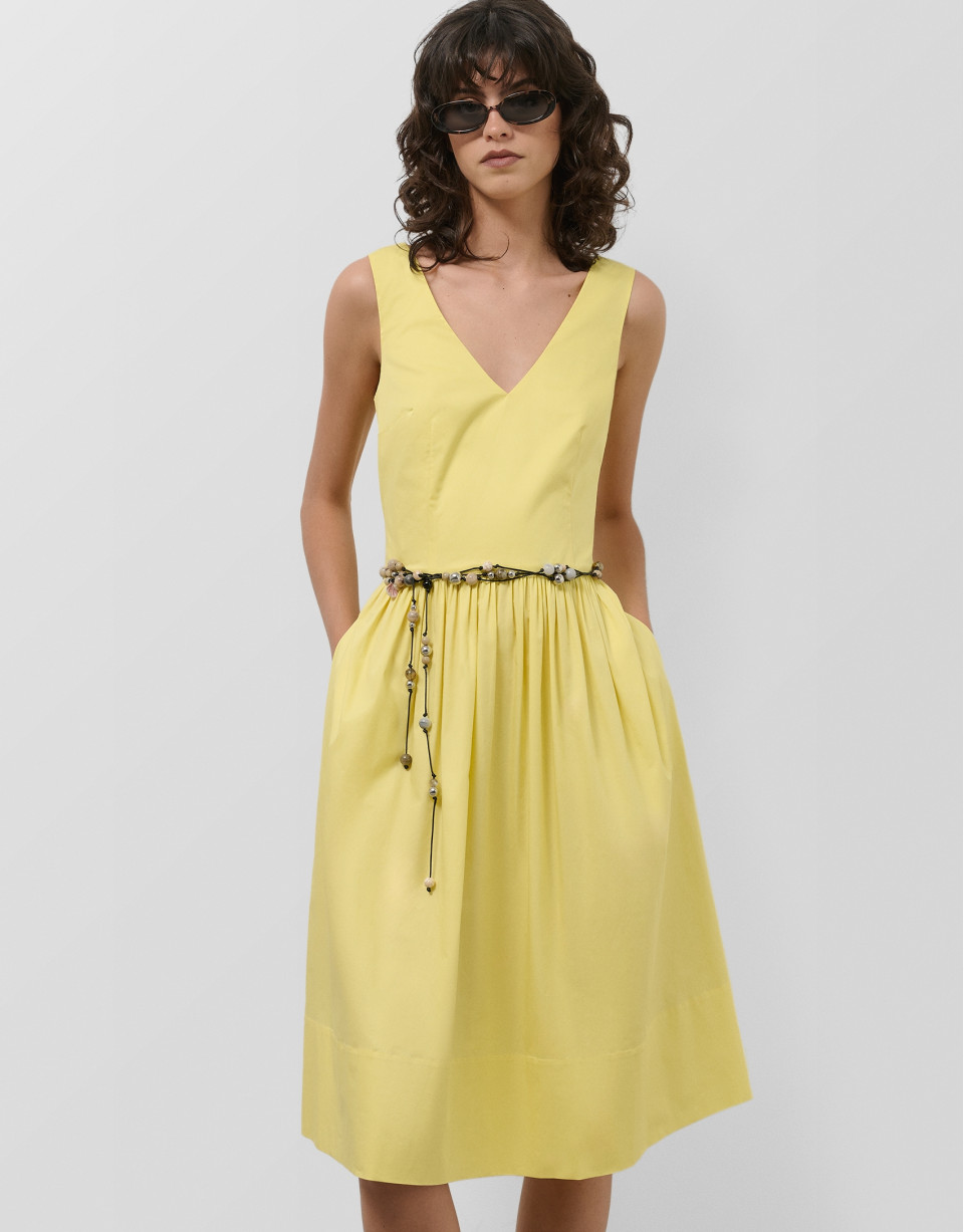Vestido midi de sisas en algodón amarillo | Roberto Verino