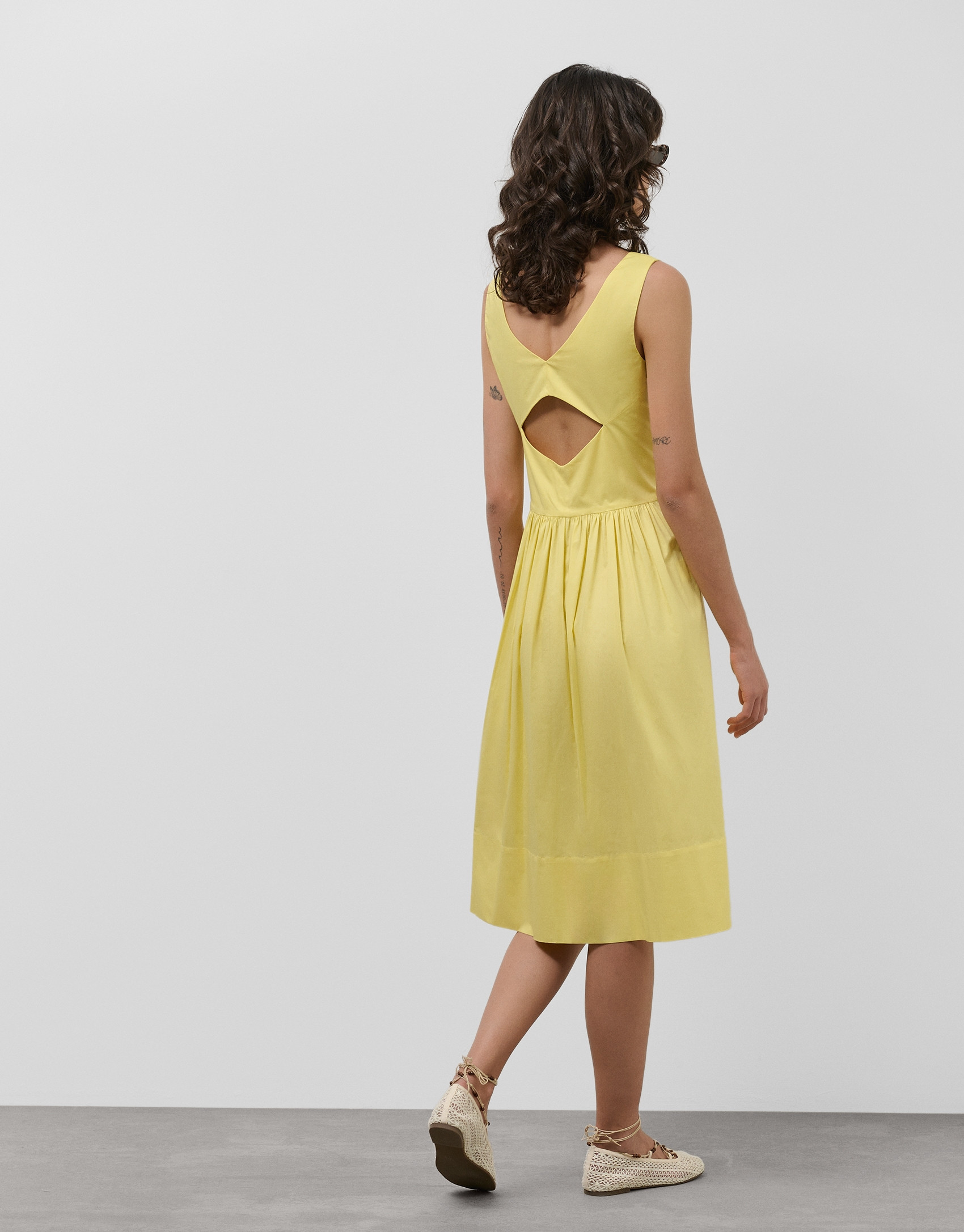 Vestido midi de sisas en algodón amarillo | Roberto Verino