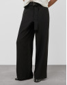 Pantalón ancho fluido twill negro con cinturón | Roberto Verino