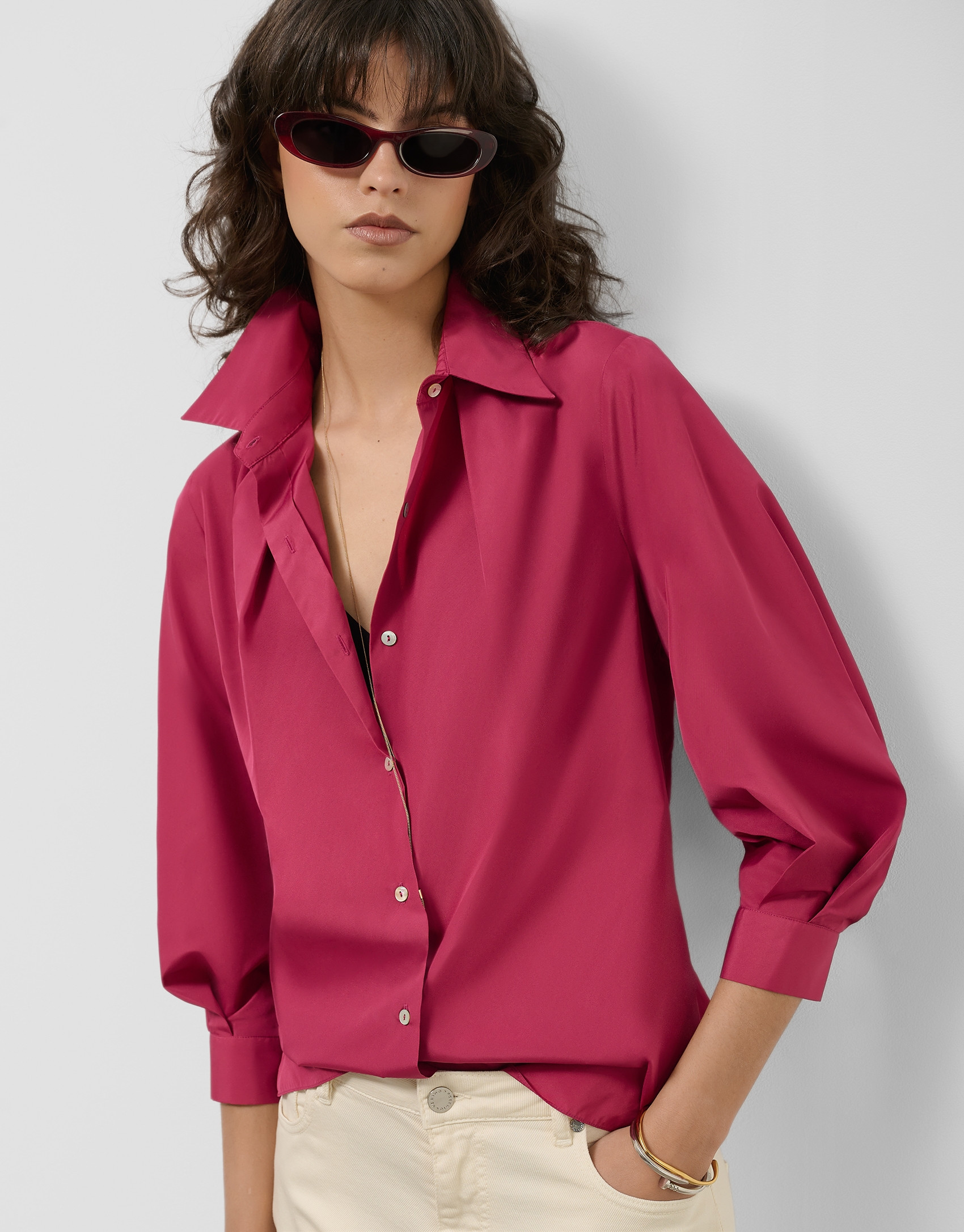 Raspberry taffeta blouse - Woman - SS2025 | Roberto Verino