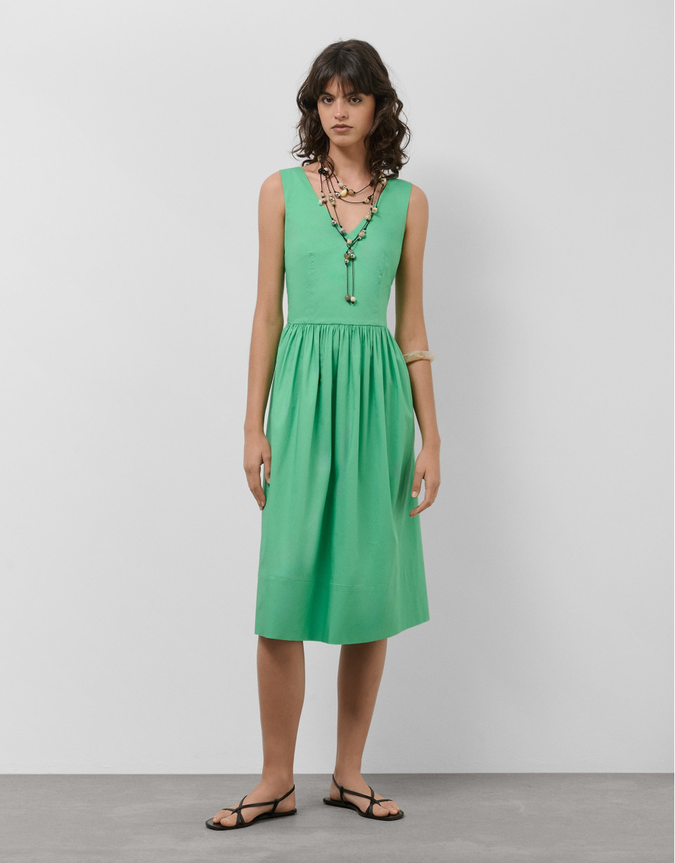 Vestido midi de sisas en algodón verde - Mujer | Roberto Verino