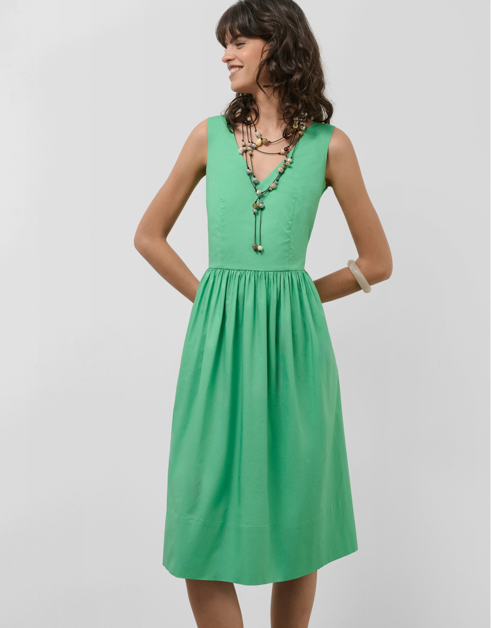 Vestido midi de sisas en algodón verde - Mujer | Roberto Verino