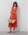 Midi sleeveless dress with red Swiss embroidery | Roberto Verino