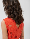 Midi sleeveless dress with red Swiss embroidery | Roberto Verino