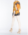Long floral print bat sleeve sweater 