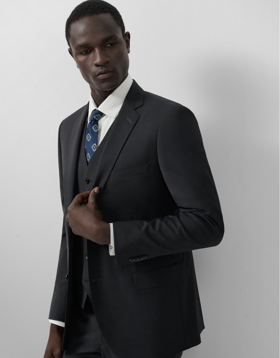 Dark grey fake plain slim fit half canvas suit | Roberto Verino