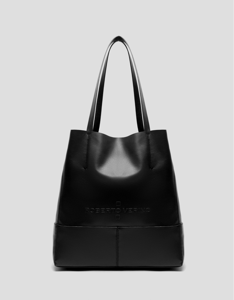 Megan Midi black leather shopper bag - Woman | Roberto Verino