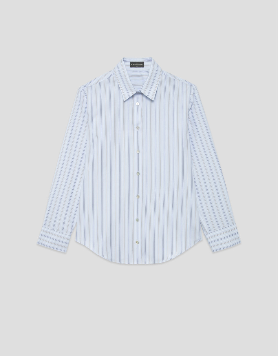 White cotton shirt with blue and gray stripes | Roberto Verino