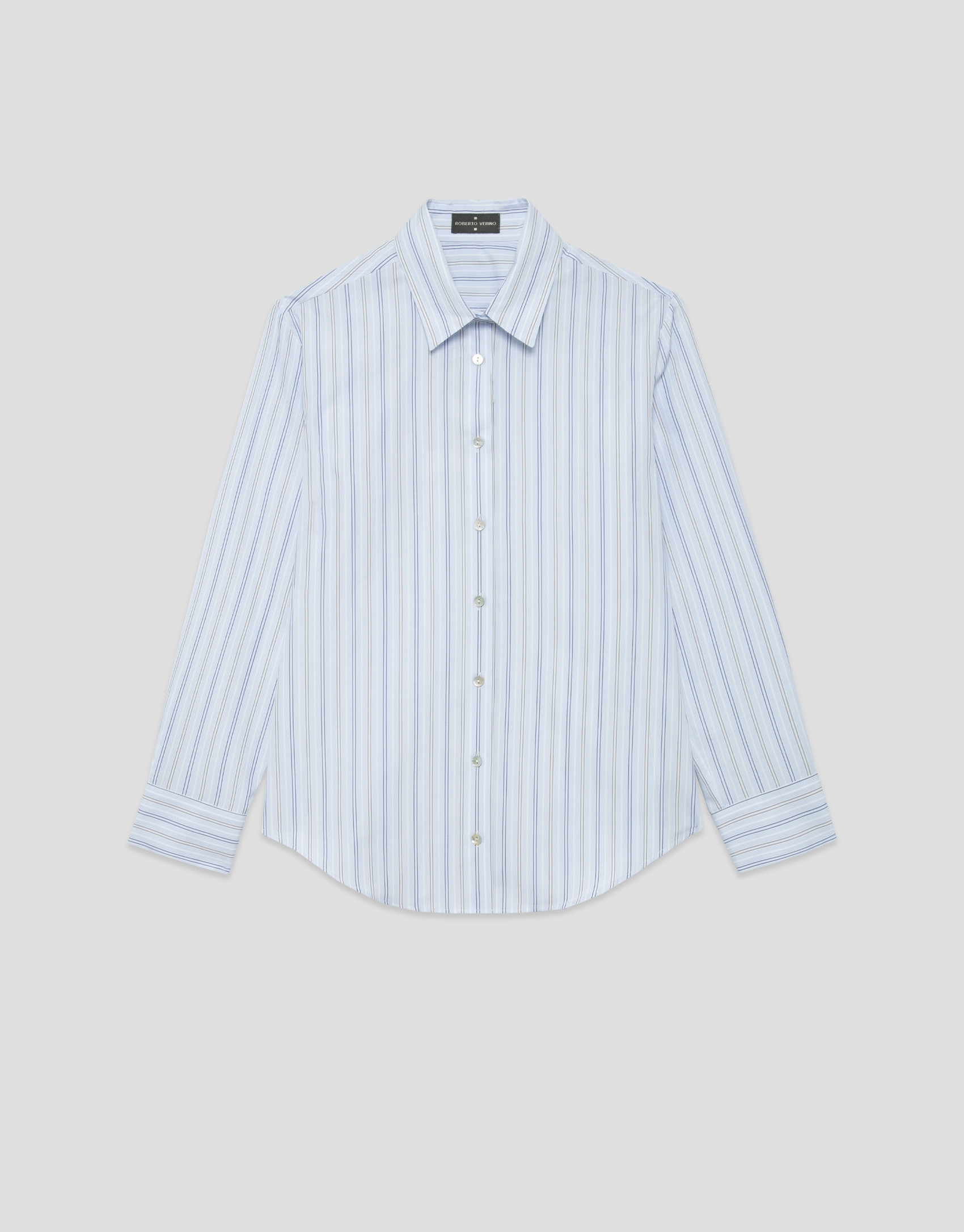 White cotton shirt with blue and gray stripes | Roberto Verino