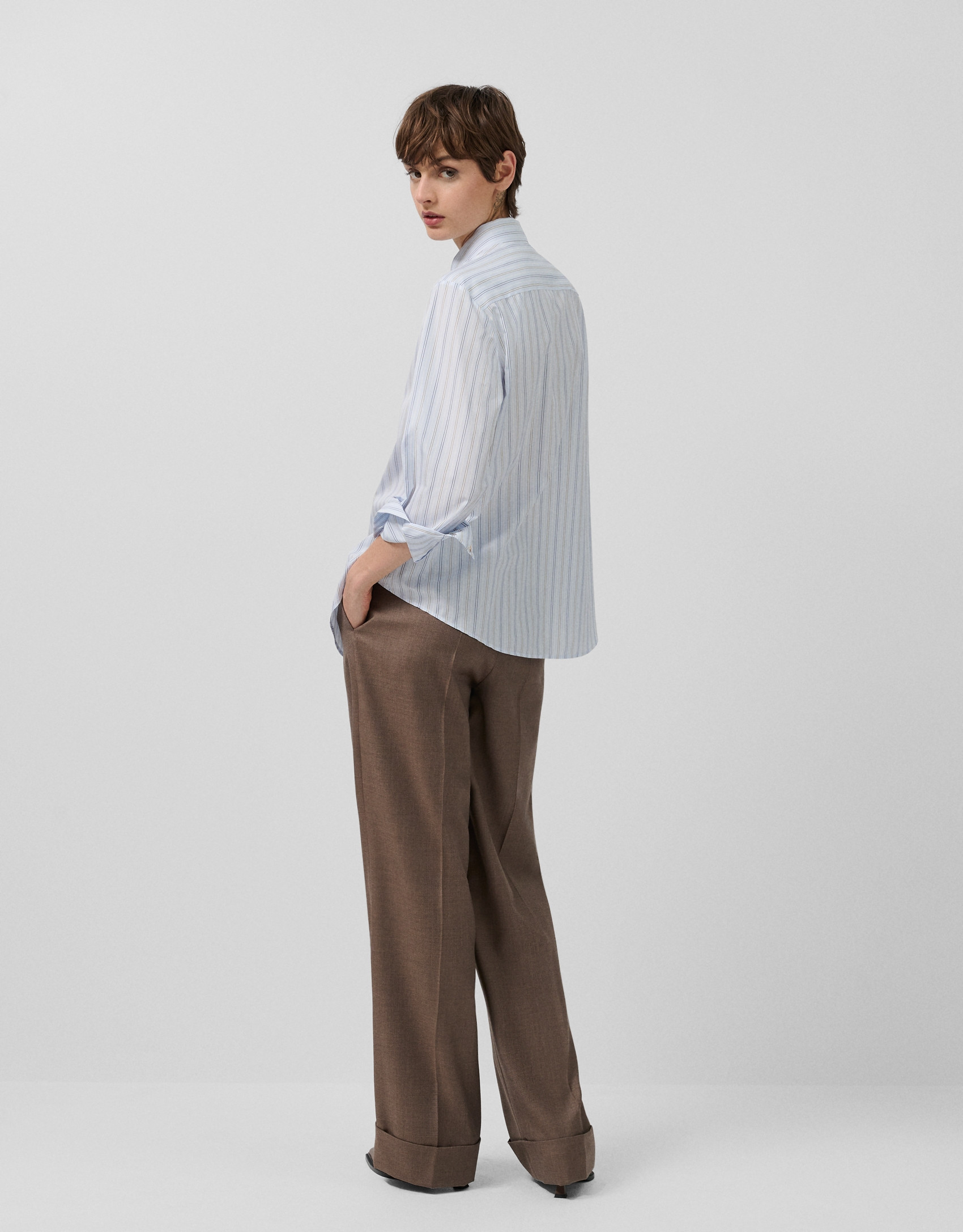 White cotton shirt with blue and gray stripes | Roberto Verino