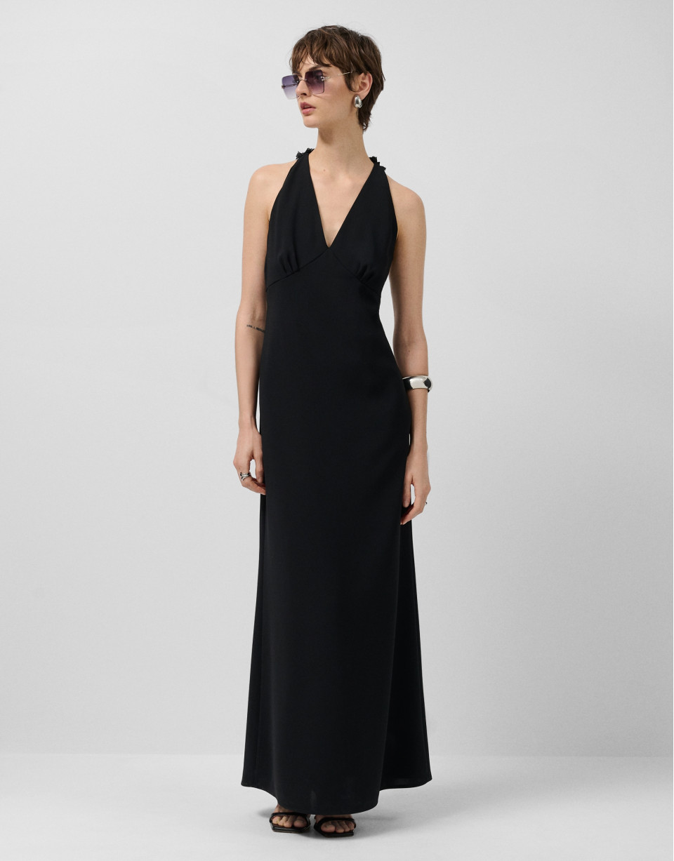 Vestido escote halter crepé negro - Mujer | Roberto Verino