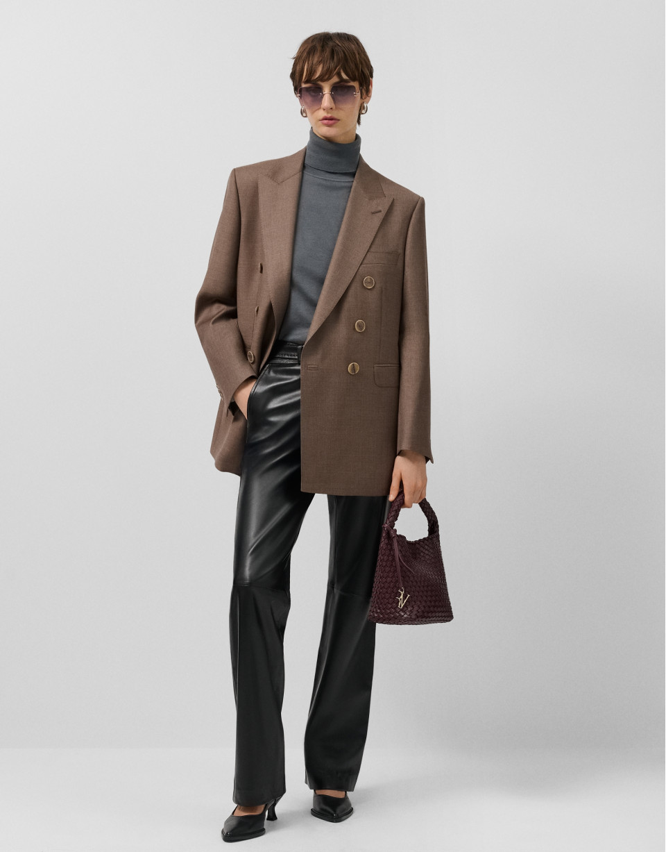 Double-breasted blazer in cool, toasted-brown... | Roberto Verino