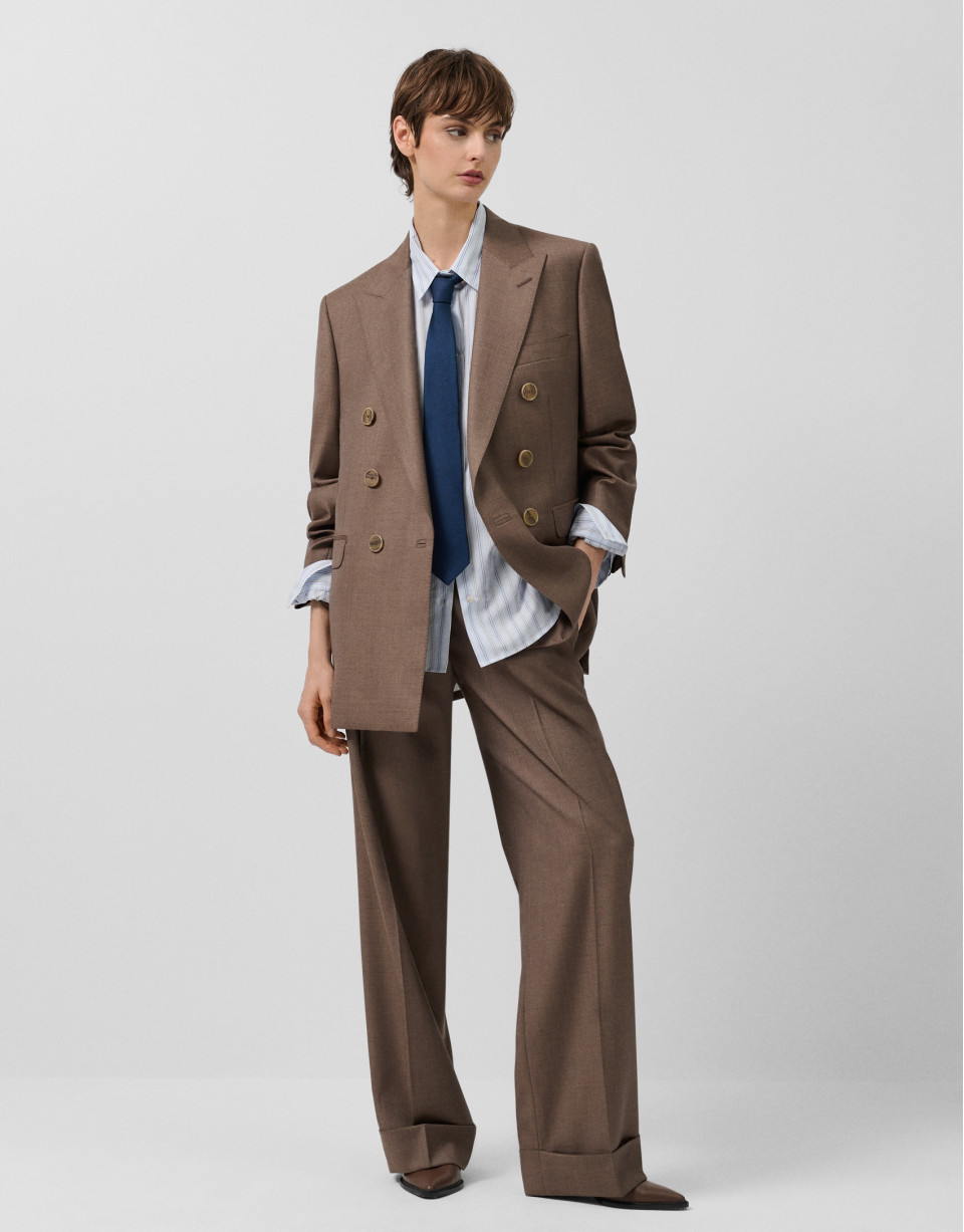 Double-breasted blazer in cool, toasted-brown... | Roberto Verino