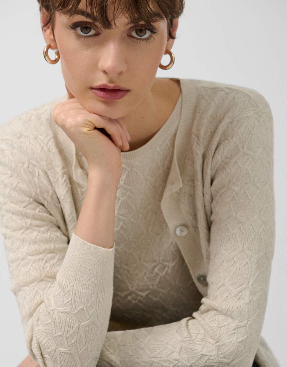 Chaqueta punto lana de galga fina beige - Mujer | Roberto Verino