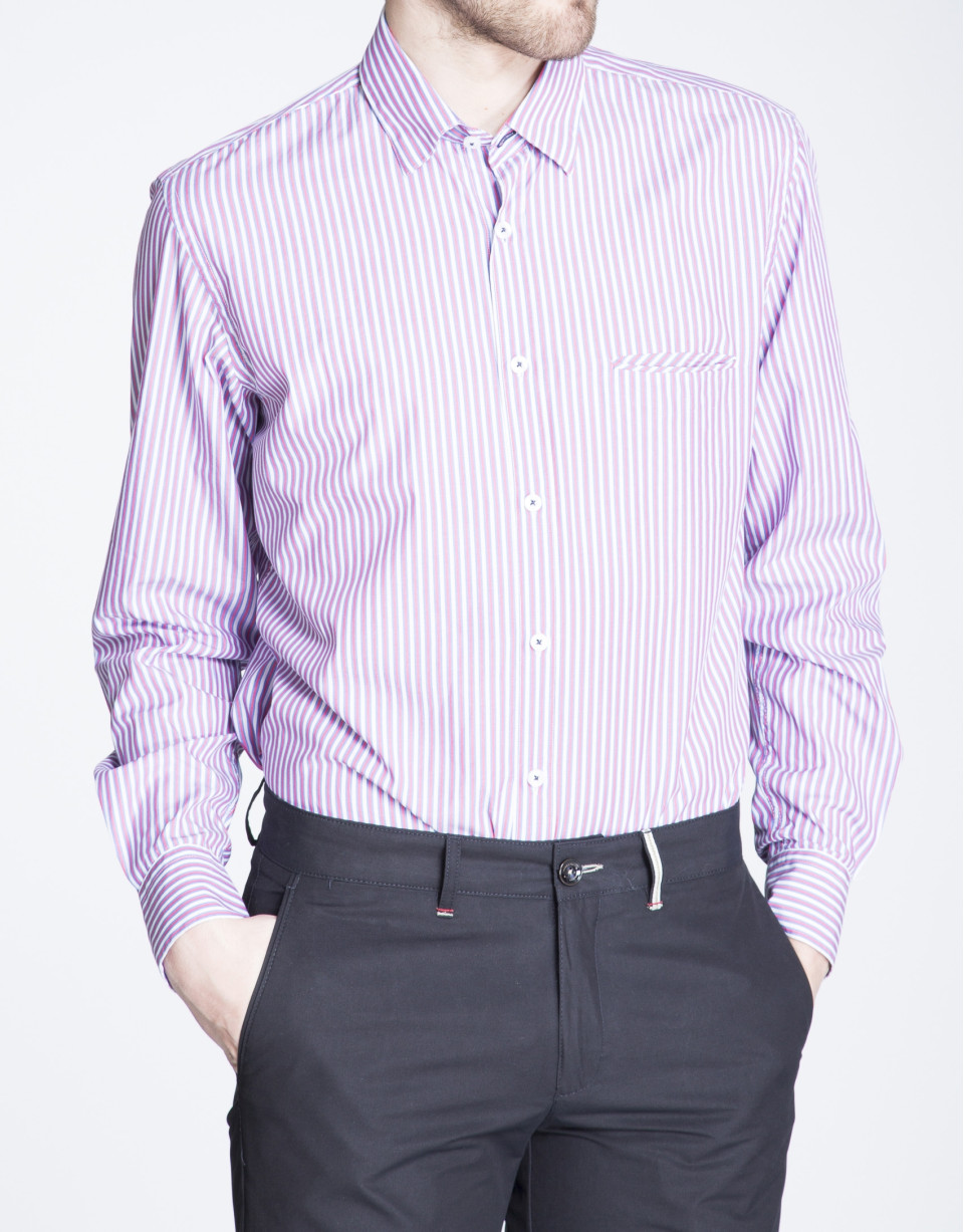 Camisa azul y coral sport rayas
