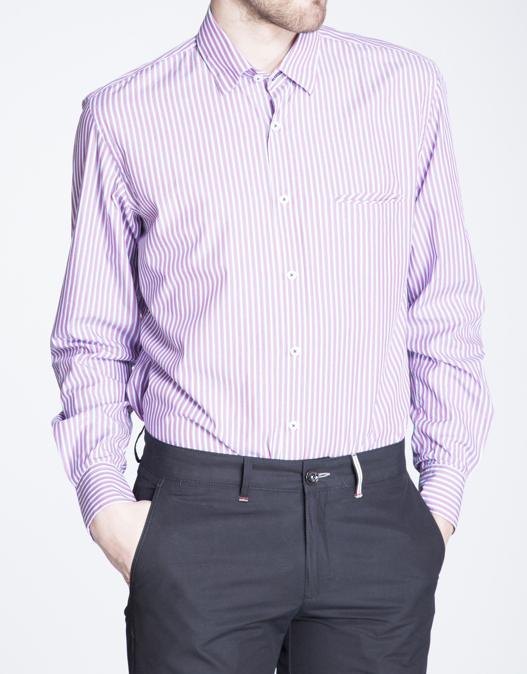 Blue and coral striped sports shirt