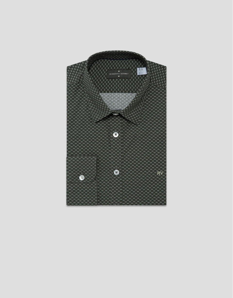 Camisa sport regular caqui estampado geométrico | Roberto Verino