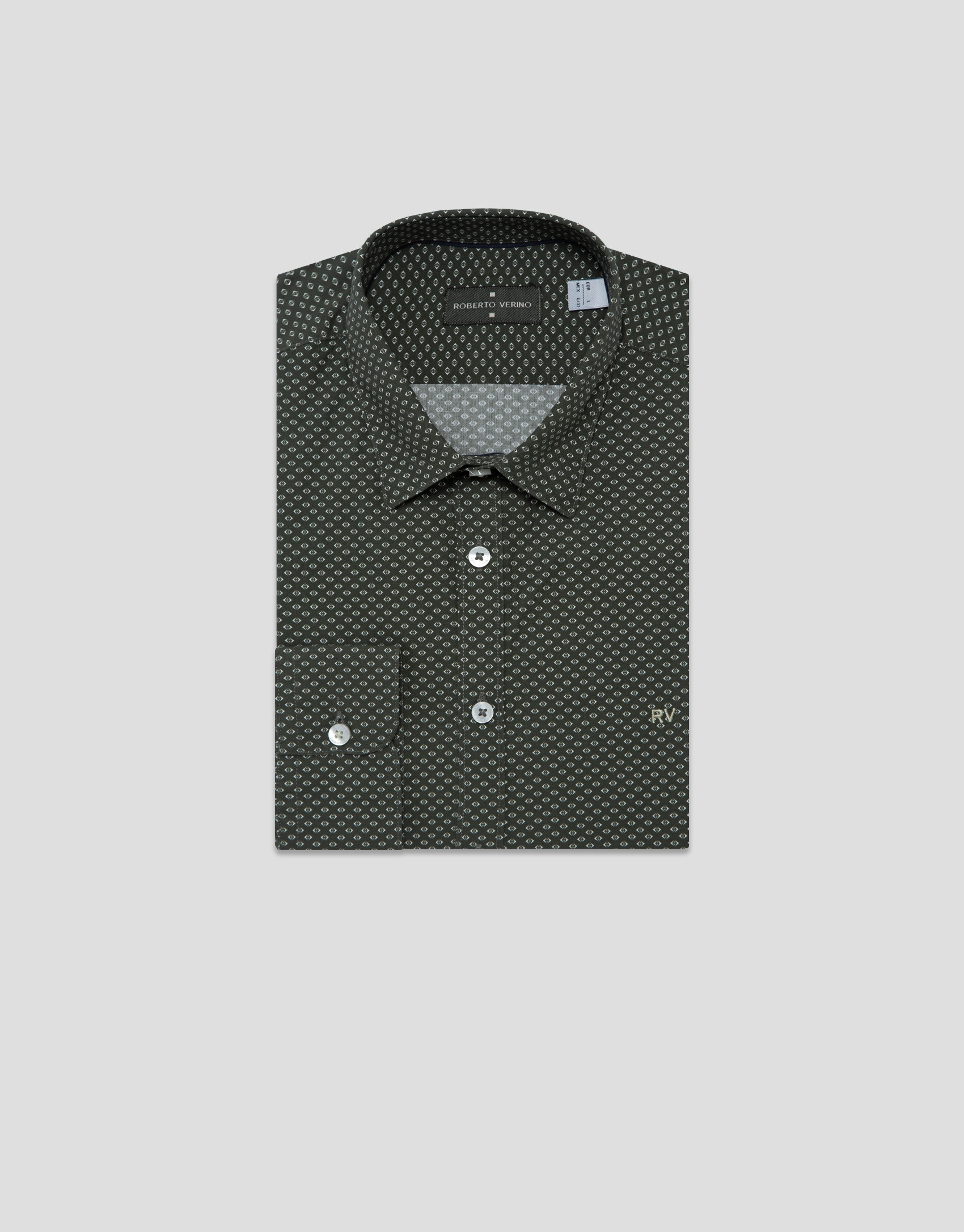 Camisa sport regular caqui estampado geométrico | Roberto Verino