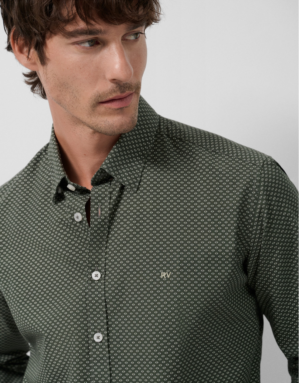 Camisa sport regular caqui estampado geométrico | Roberto Verino