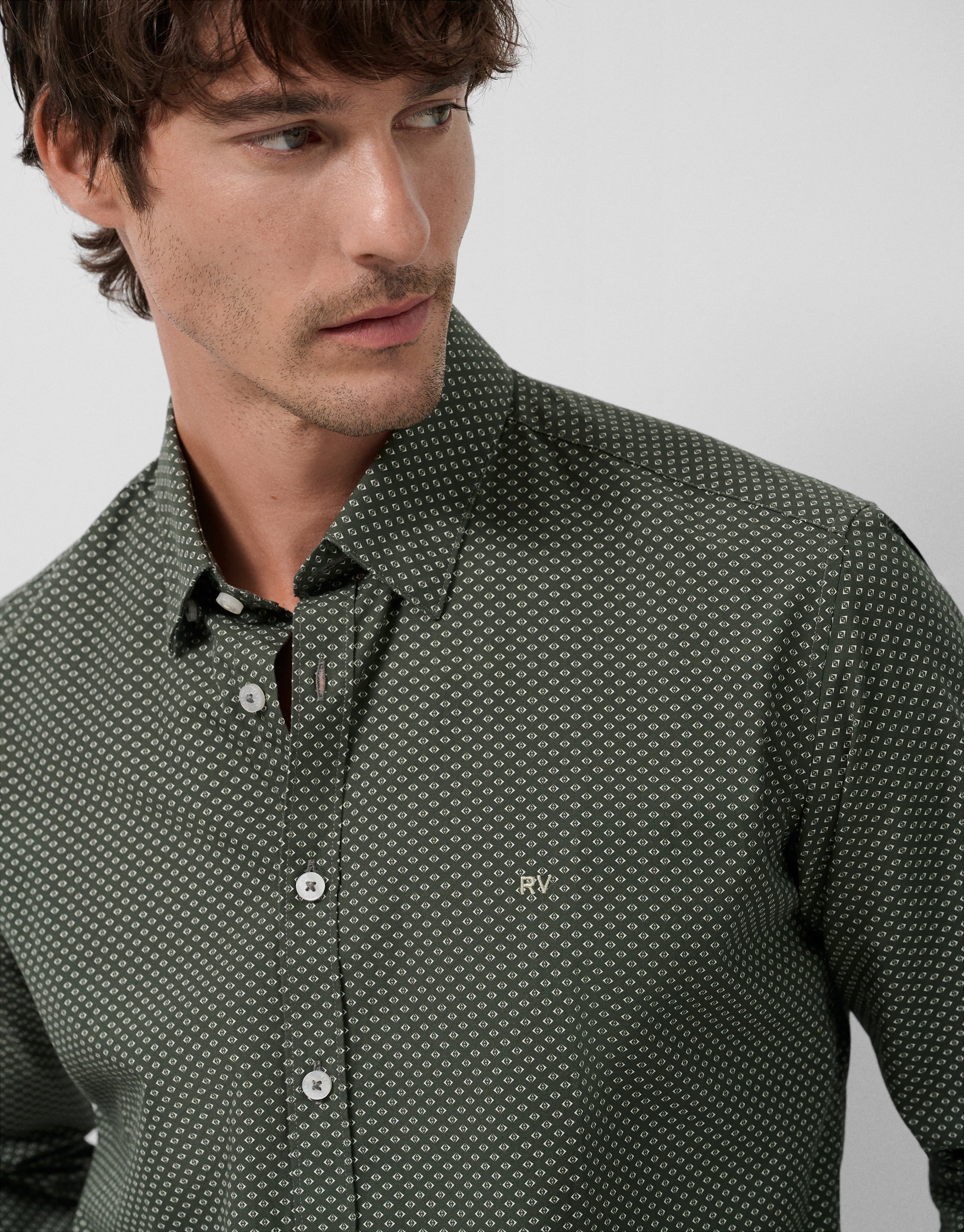 Camisa sport regular caqui estampado geométrico | Roberto Verino