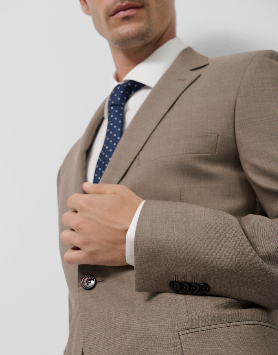 Slim fit half canvas suit, fake plain tan - Man | Roberto Verino
