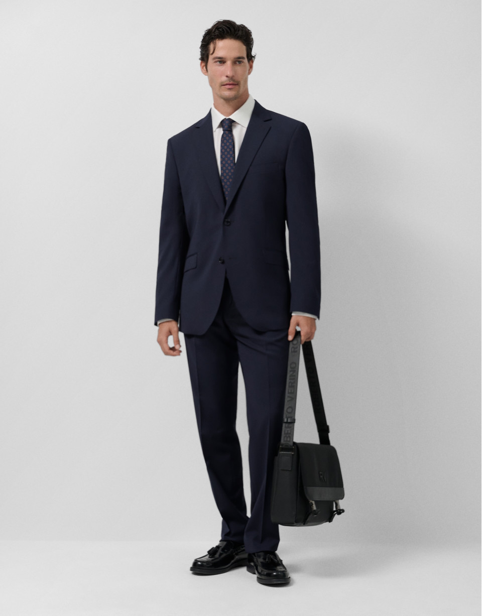 Dark blue regular fit half canvas suit - Home | Roberto Verino