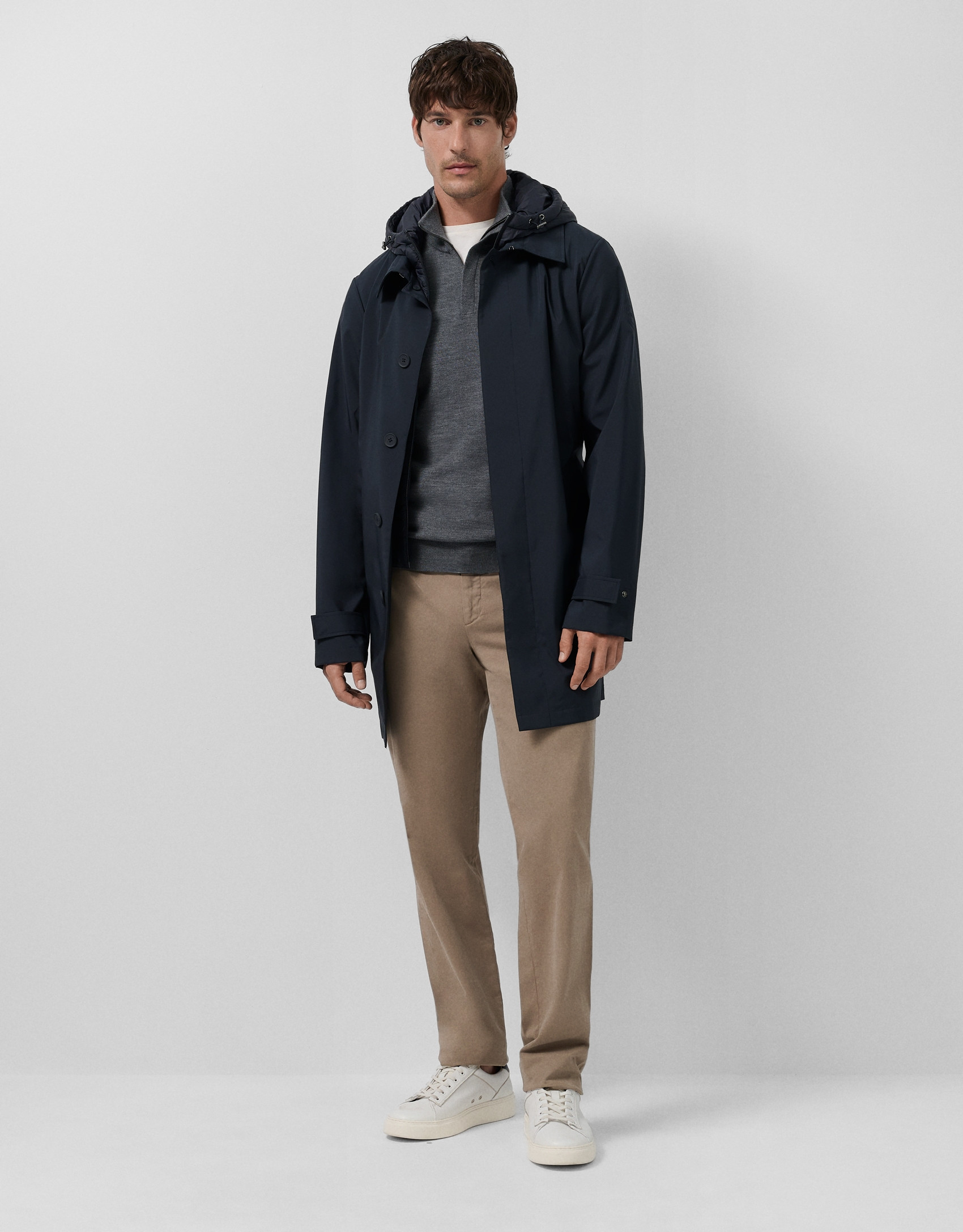 Navy trench coat with detachable bib - Man | Roberto Verino