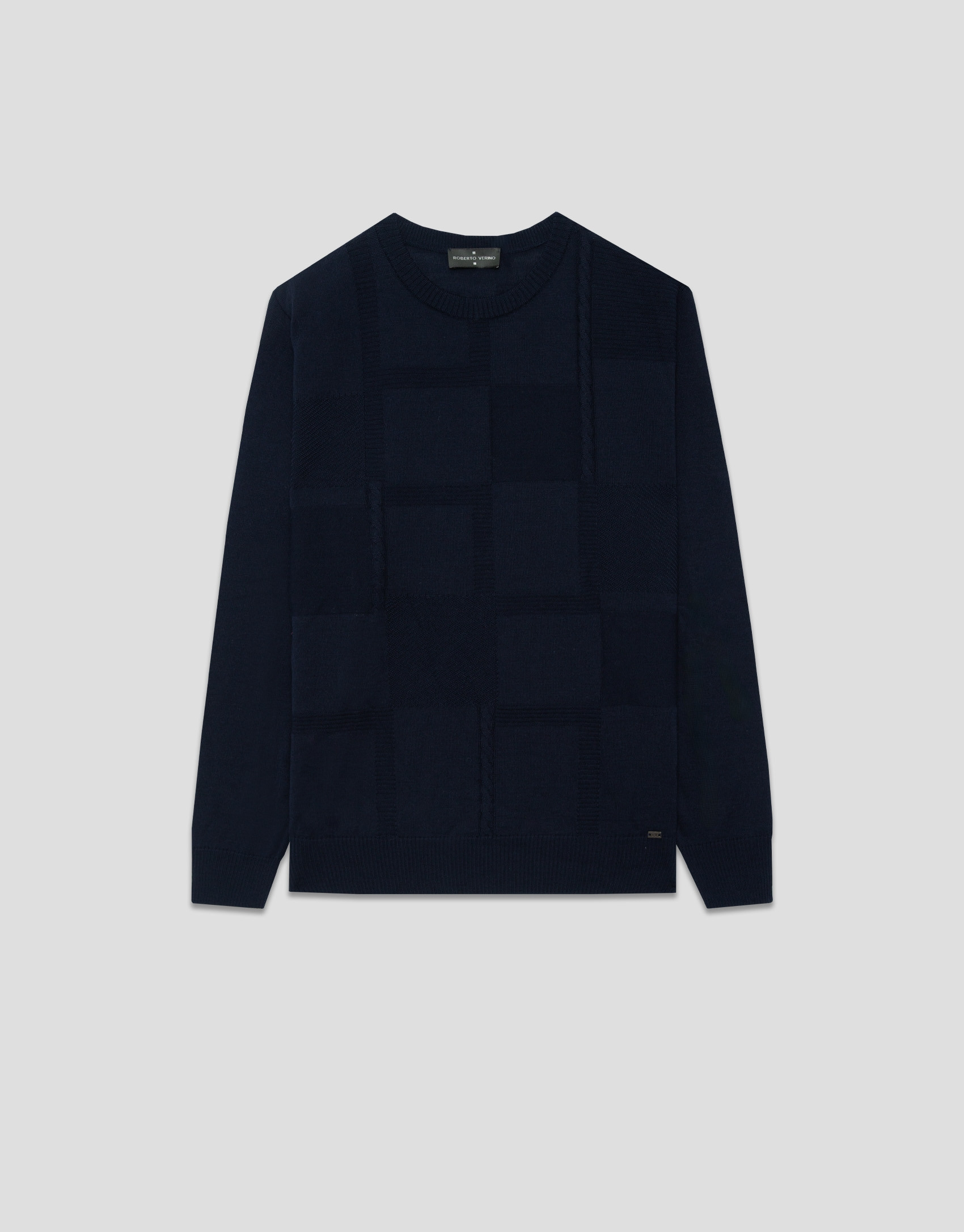 Navy wool sweater with pattern on the front | Roberto Verino