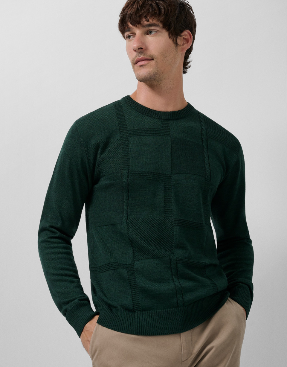 Dark green wool sweater with pattern on the ... | Roberto Verino