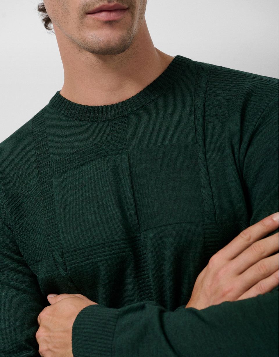 Dark green wool sweater with pattern on the ... | Roberto Verino