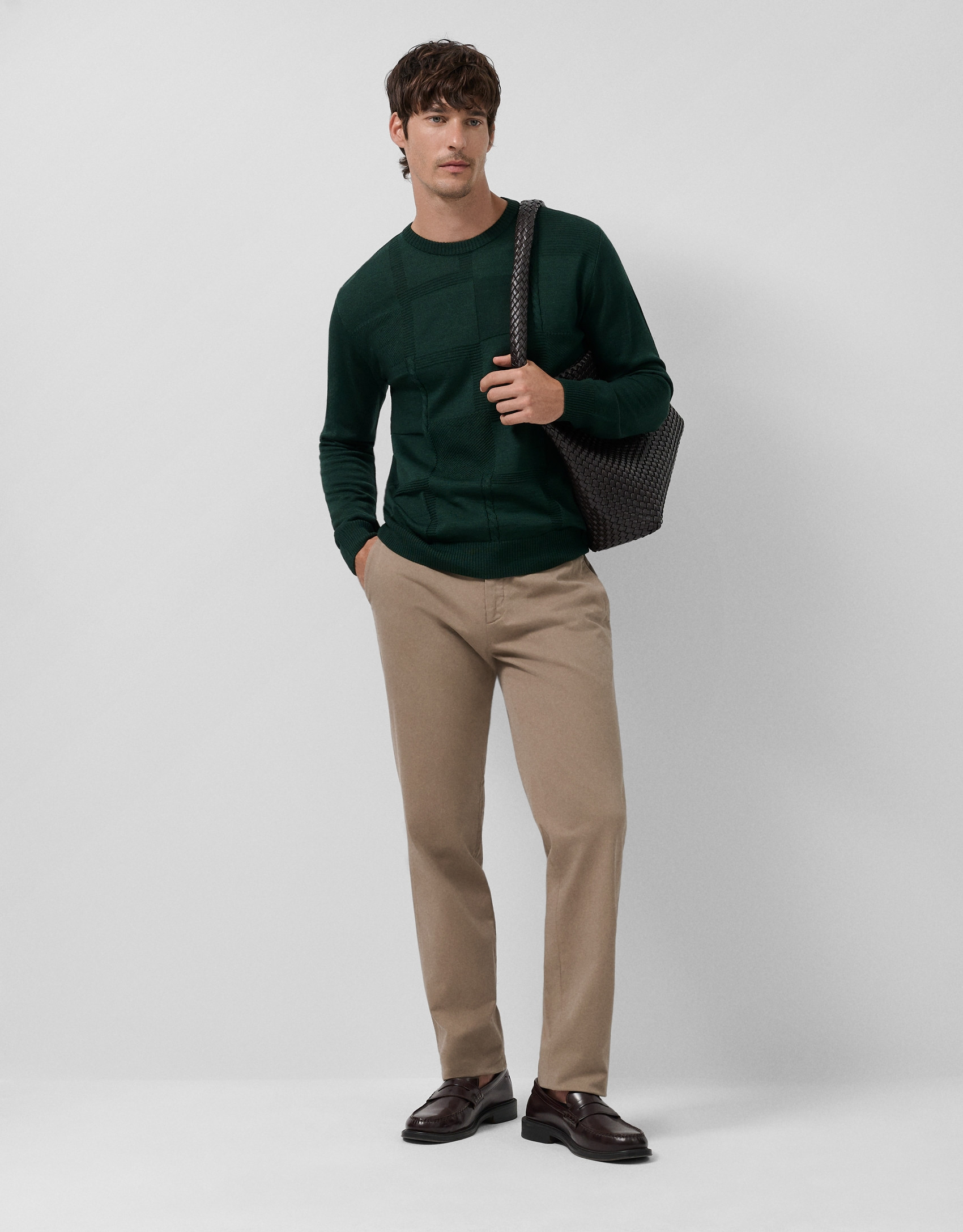 Dark green wool sweater with pattern on the ... | Roberto Verino