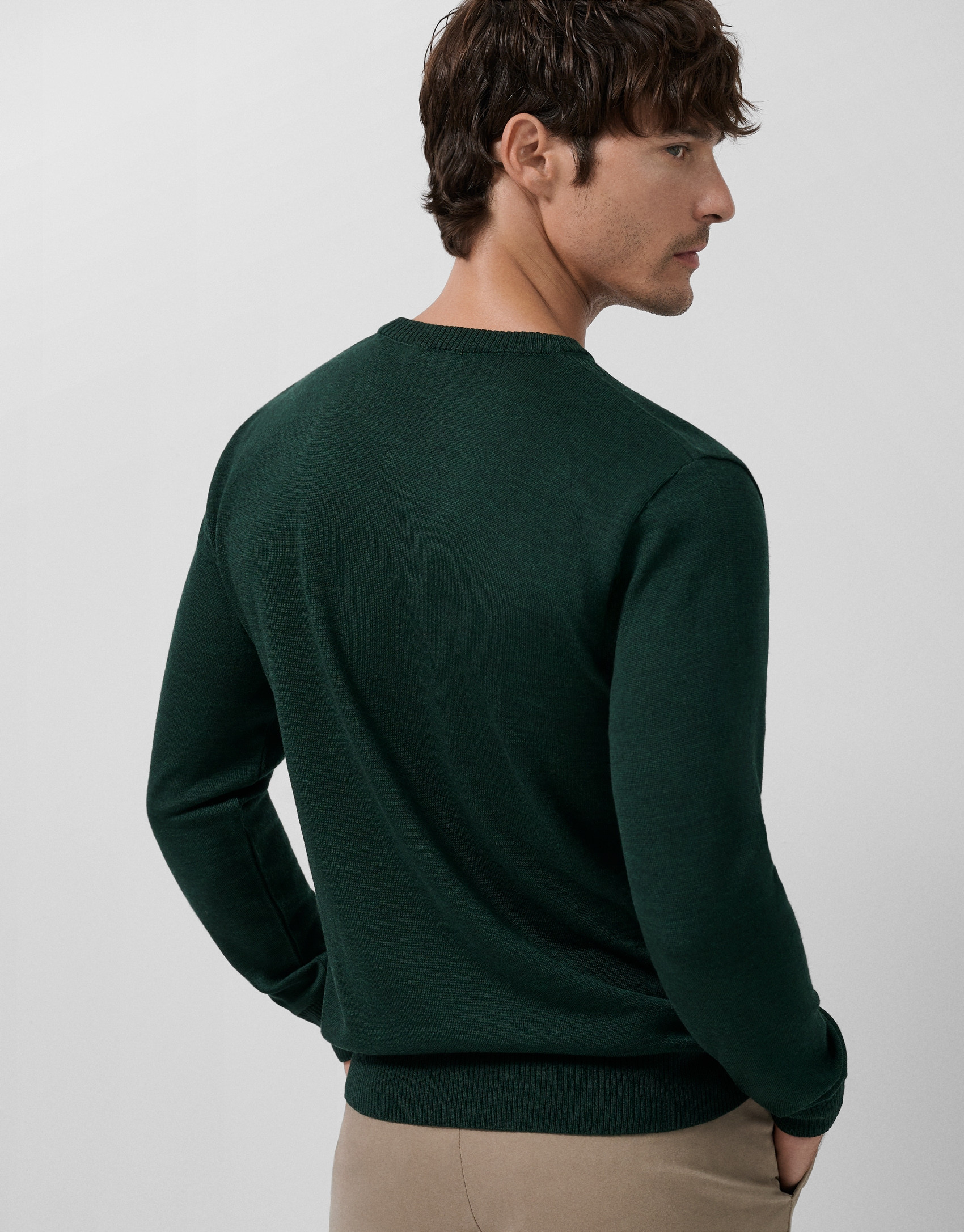 Dark green wool sweater with pattern on the ... | Roberto Verino