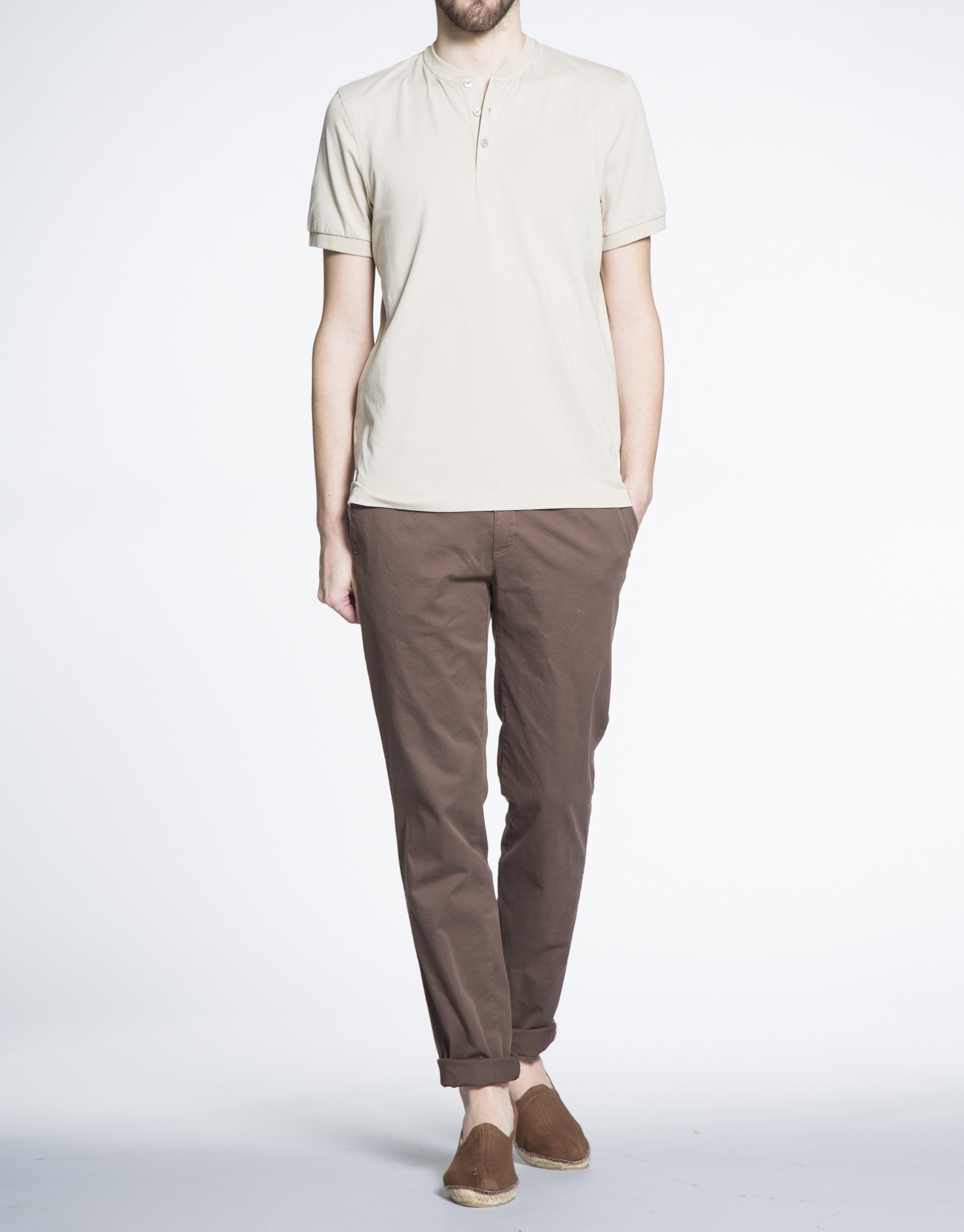 Plain sand V-neck top