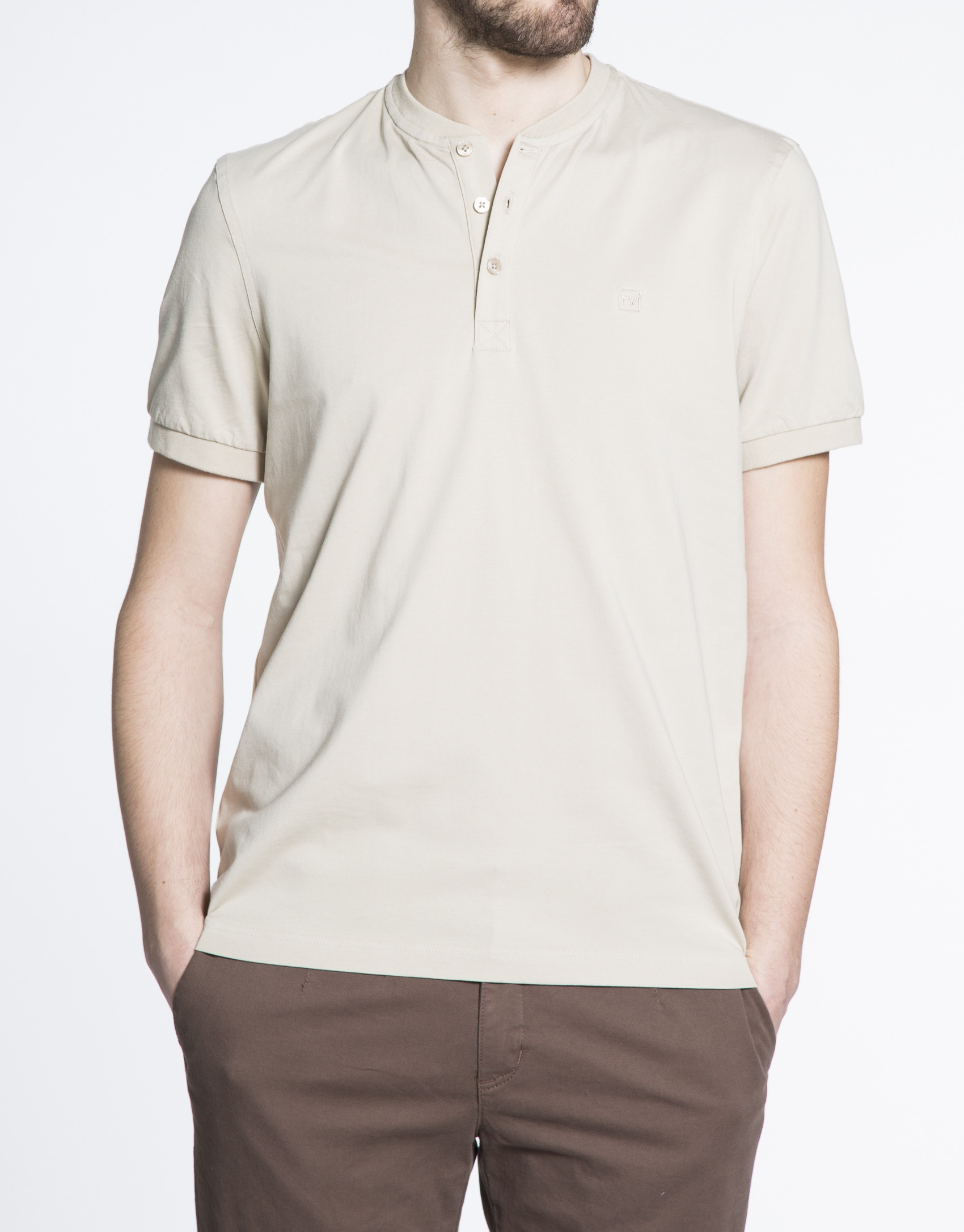 Plain sand V-neck top