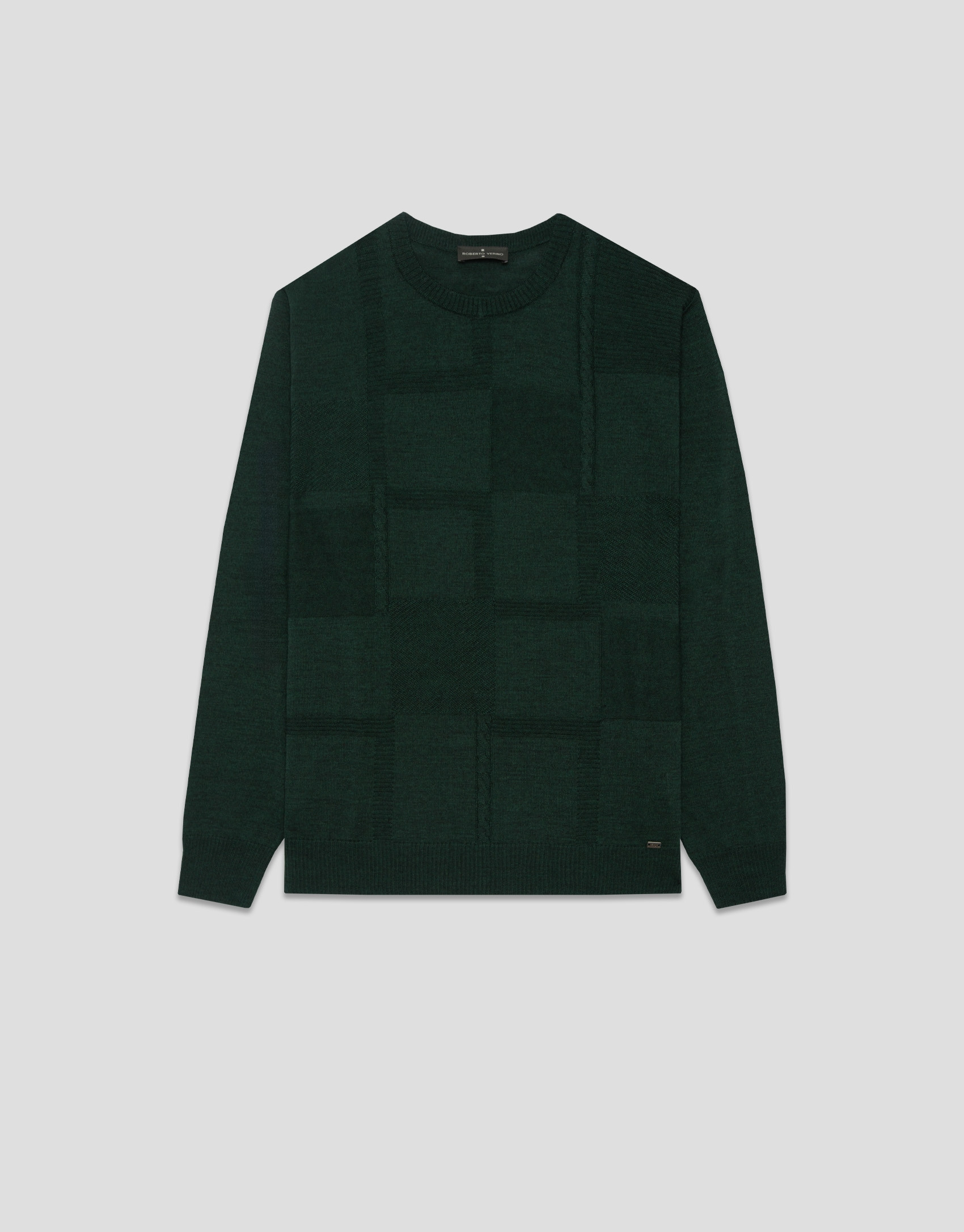 Dark green wool sweater with pattern on the ... | Roberto Verino