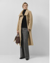 Camel wool long coat with wrap-around collar | Roberto Verino