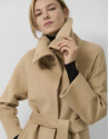 Camel wool long coat with wrap-around collar | Roberto Verino