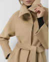 Camel wool long coat with wrap-around collar | Roberto Verino