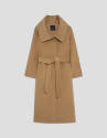 Camel wool long coat with wrap-around collar | Roberto Verino