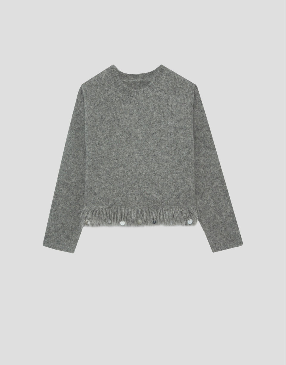 Jersey oversize gris con flecos - Mujer | Roberto Verino