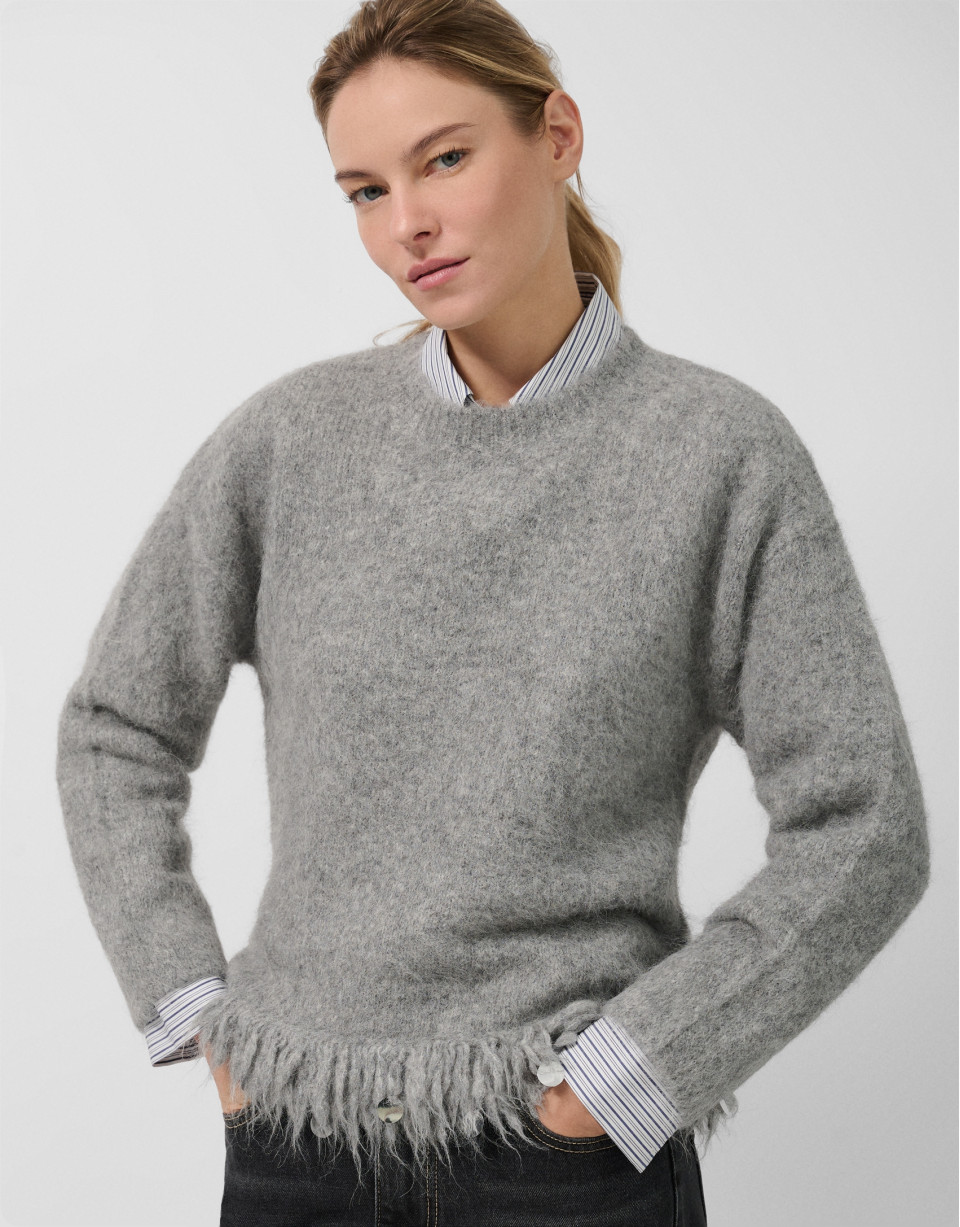 Jersey oversize gris con flecos - Mujer | Roberto Verino