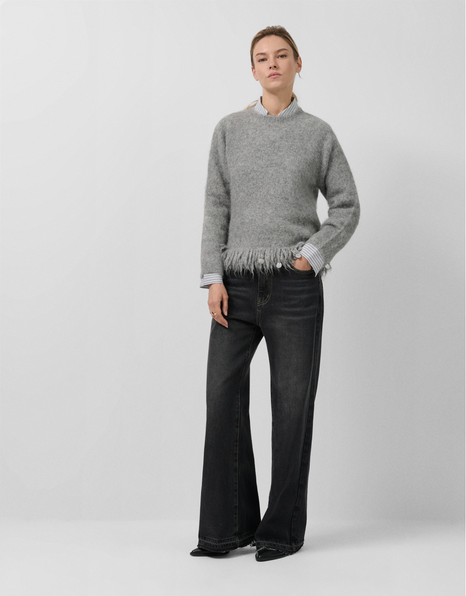 Jersey oversize gris con flecos - Mujer | Roberto Verino
