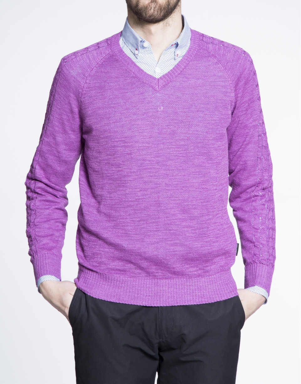 Purple cable stitch V neck sweater 