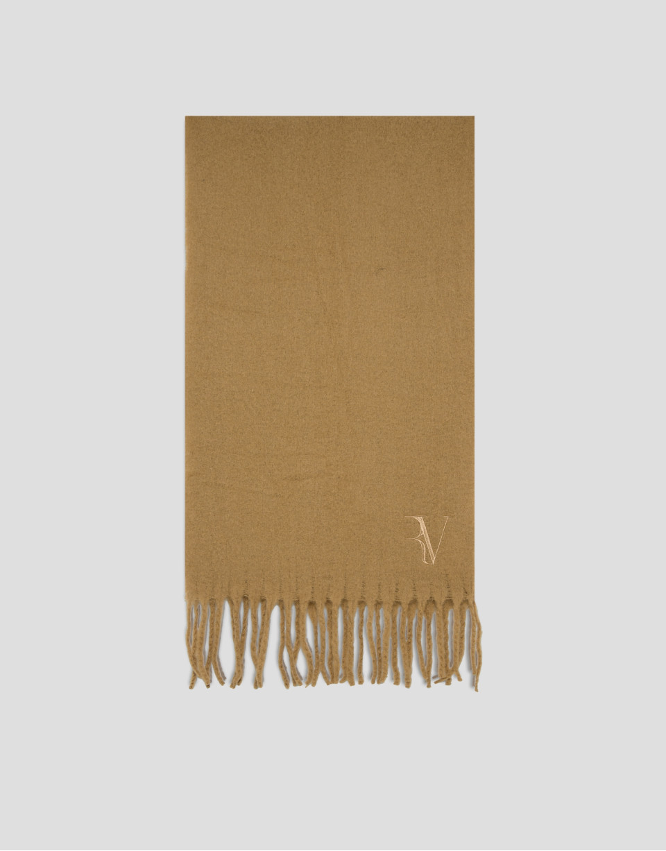 Camel wool scarf with embroidered RV - Woman | Roberto Verino